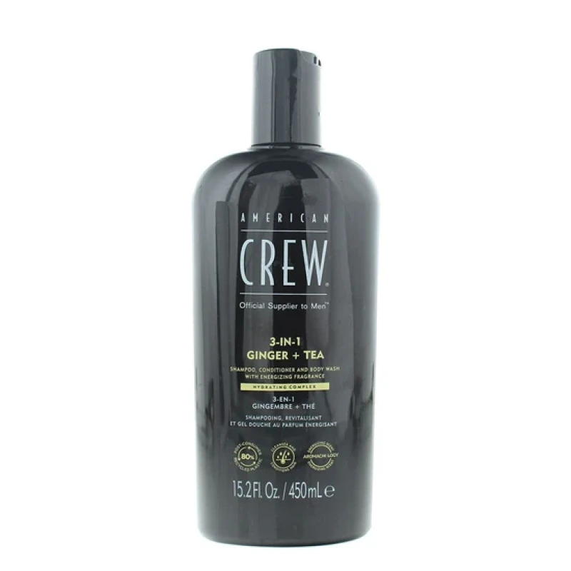 Image of American Crew 3 in 1 Ginger + Tea 3-in-1 shampoo, conditioner & shower gel for men 450ml