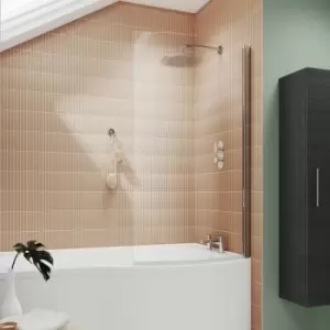 Image of Curved b Shaped Hinged Bath Screen 1435mm h x 870mm w - 6mm Glass - Nuie