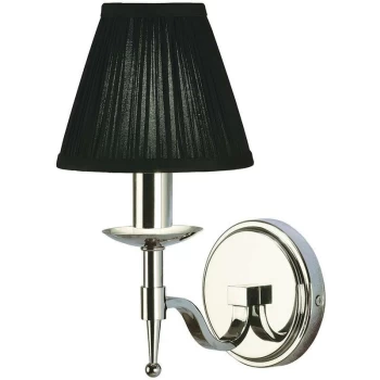 image of Interiors Stanford Nickel - 1 Light Indoor Candle Wall Light Polished Nickel Plate with Black Shade, E14