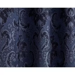 image of Tegola Eyelet Ring Top Curtain Pair Ready Made Curtains Navy Woven 90x90 - Navy