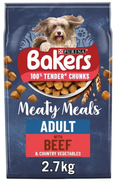 image of Purina Bakers Meaty Meals Beef Dog Food 2.7kg