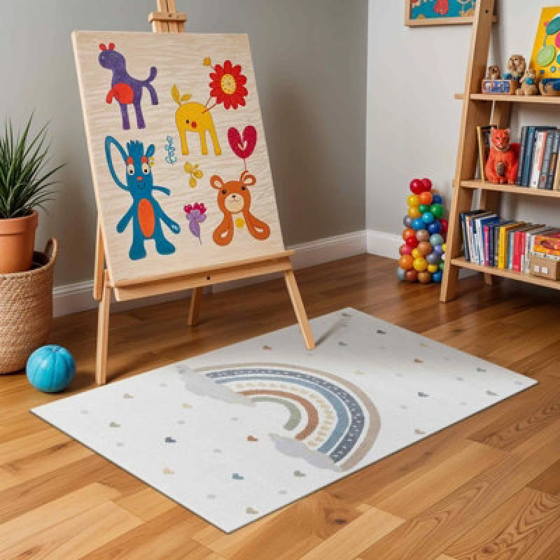 Image of Livabliss Kids Machine Washable Multicolour Bedroom Raini-Bow Area Rug 160 X 213cm - Easy Care, Soft & Safe Rug For Kids Spaces