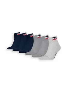 image of Levis Sportswear Logo Mid Cut Socks 6 pack - Blue