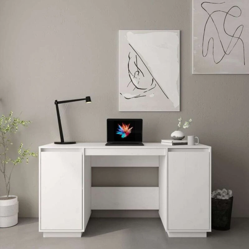Image of VIDAXL Desk White 140x50x75cm Solid Wood Pine Vidaxl 8720286923061