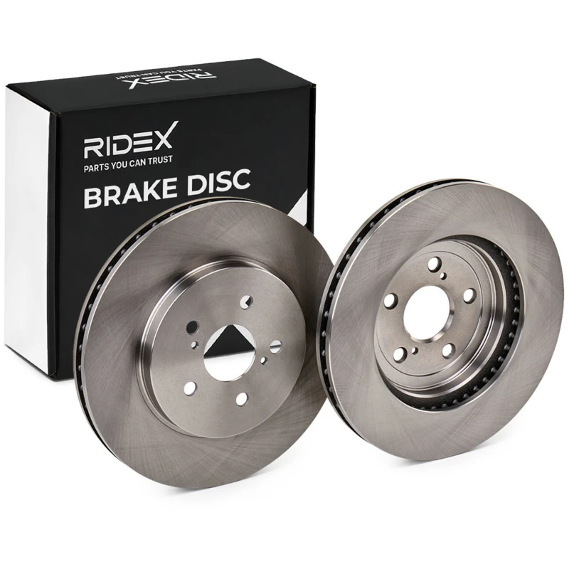 Image of RIDEX 82B0856 Brake disc Front Axle, Vented, Cast Iron, Uncoated, Untreated, without bolts/screws Cast Iron Brake Disc (82)