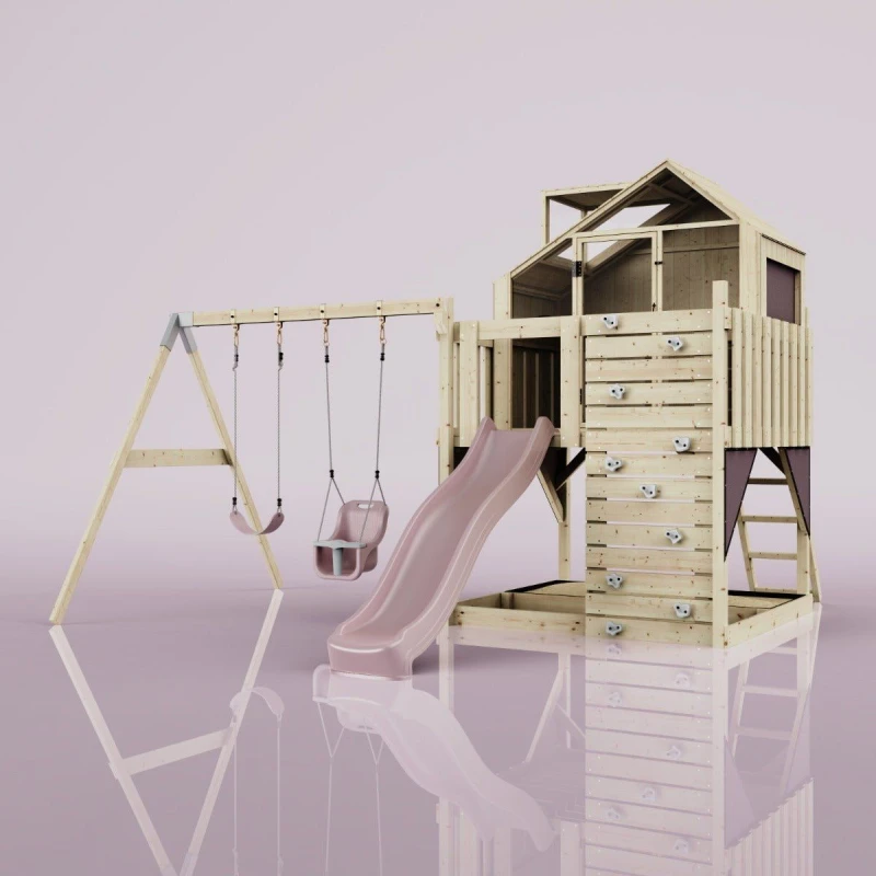 Image of OutdoorToys PolarPlay Kids Climbing Tower & Playhouse - Swing Saga Rose in Beige Beige Unisex