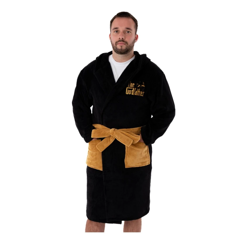 Image of The Godfather The Godfather Men Hooded Bathrobe in Black Size: Small Black S Male 5063203003549