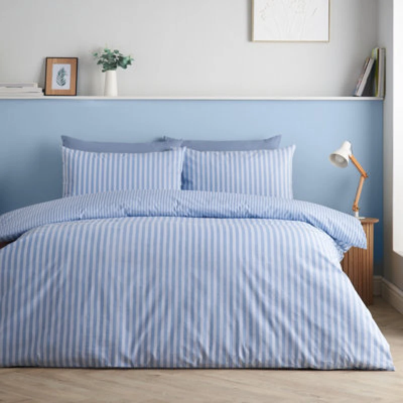 Image of Catherine Lansfield Epping Textured Stripe Duvet Cover Bedding Set Blue