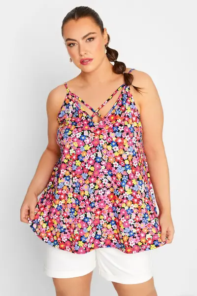 Image of Yours Printed Strappy Vest Top Pink