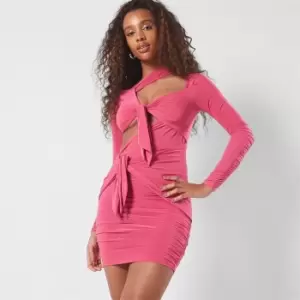 Missguided Knot Cut Out Asymmetric Slinky Mini Dress - Pink