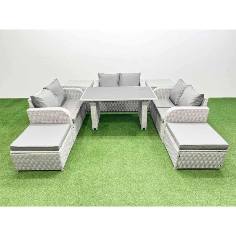 Image of Fimous 8 Seater Patio Garden Furniture Sets with 2 Side Tables Light Grey Light Grey Unisex