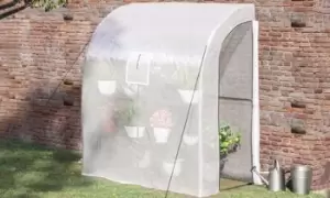 image of Outsunny Walk-In Lean to Wall Greenhouse with Windows and Doors: Green