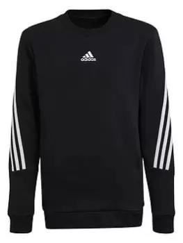 Image of adidas Future Icons Junior Boys 3 Stripe Crew Sweatshirt - Black, Size 11-12 Years