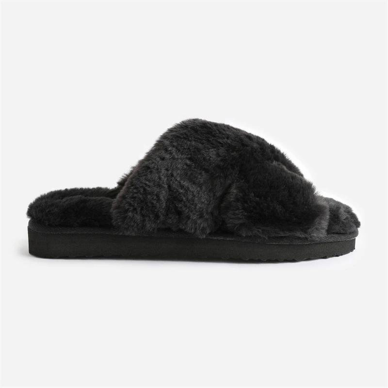 Image of Wheres That From Weekend Cross Over Fluffy Slippers In Black female 3