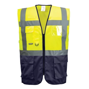 Image of Portwest Warsaw Executive Class 1 Hi Vis Vest Yellow / Navy 2XL