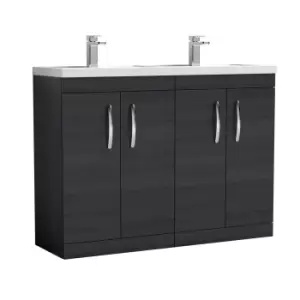 image of Nuie Athena 1200 Floor Standing 4-door Vanity & Polymarble Double Basin - Black Woodgrain