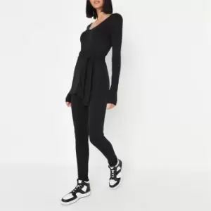 Missguided Tie Wait Ls Tshirt Legging Set - Black