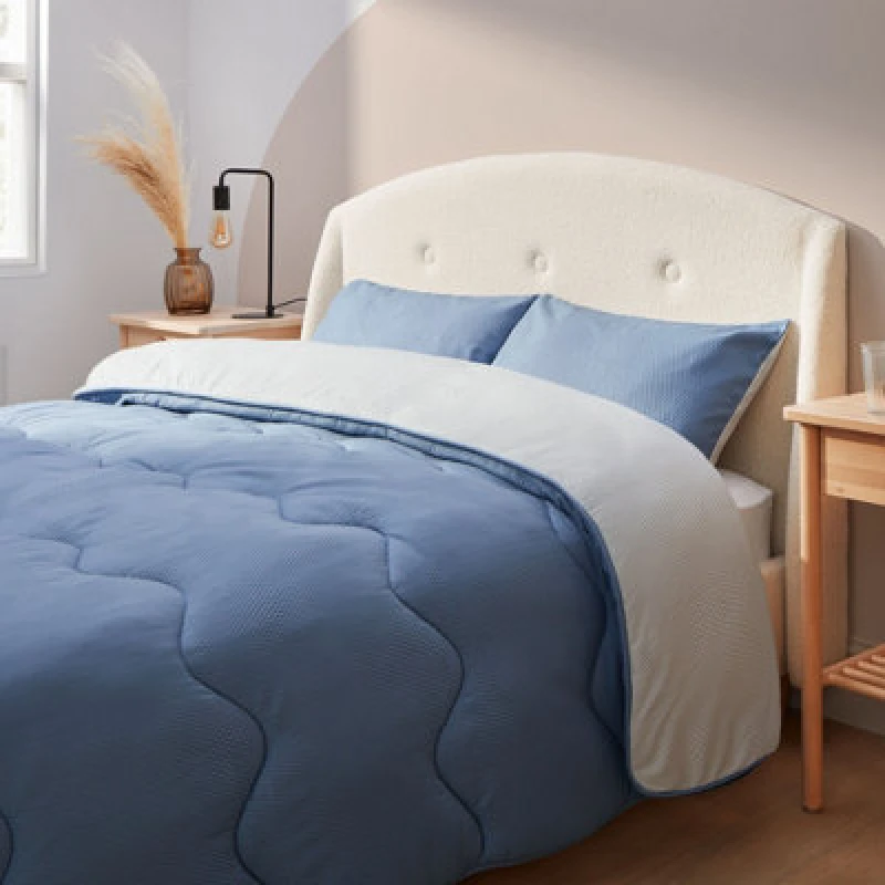 Image of Silentnight Seersucker Coverless Duvet And Pillowcase Set - 10.5 Tog - Grey/Blue - Double Grey/Blue W73O7 Unisex Double,King,Single,Super King