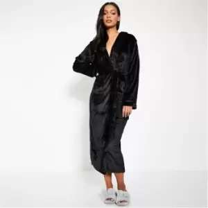 image of I Saw It First Black Luxury Fleece Hooded Maxi Robe - Black