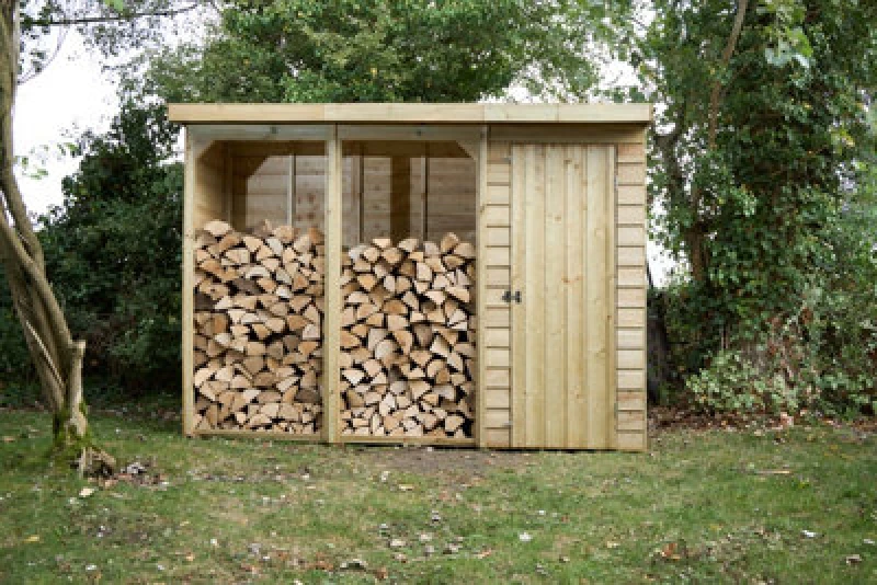 Image of 8'11 x 2'10 Forest Pent Large Overlap Logstore with Tool Storage (2.7m x 0.9m)
