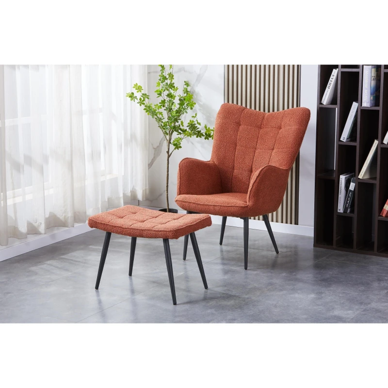 Image of Paris Boucle Copper Armchair & Footstool, Orange 307-08-16-01-01
