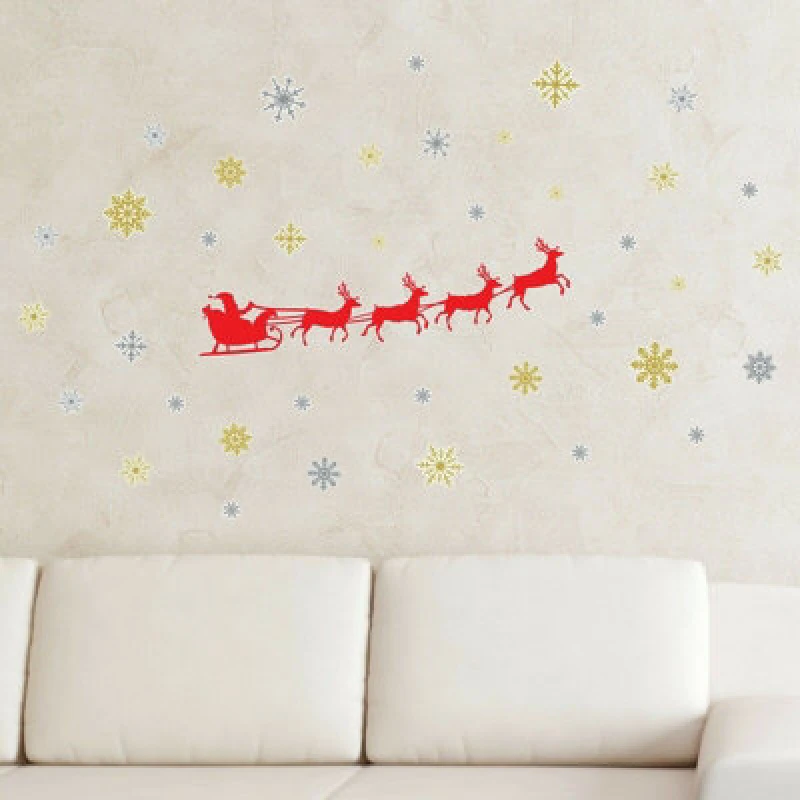 Image of Walplus Christmas Santa Sleigh Wall Stickers Wall Art, Diy Art, Home Decorations, Decals