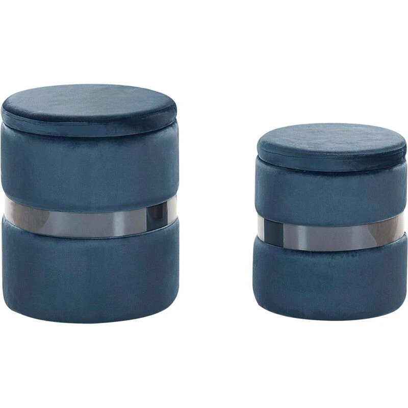 Image of Beliani Set Of 2 Storage Pouffes Doris Velvet Blue