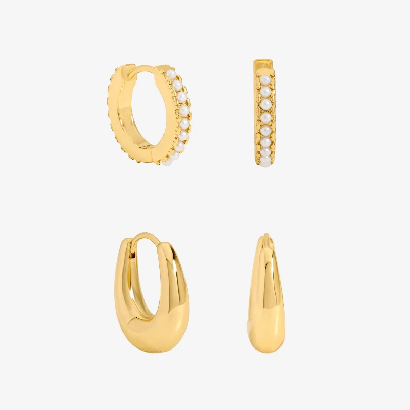 Image of Jon Richard Gold Polished Pearl Hoops - Pack of 2 Gold female One Size