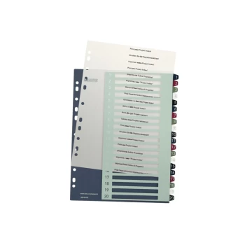 Image of Style Printable Index, Polypropylene, extra wide 1-20 premium numerical tabs. A4 Maxi. - Outer carton of 6