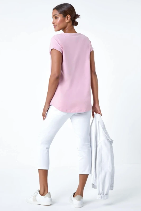 Image of Roman Womens Plain Stretch Cotton Jersey T-Shirt in Light Pink Size: 12 Light Pink Female 12