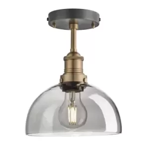 Image of Industville Brooklyn 8" Dome Flush Mount / Smoke Grey Tinted Glass and Pewter Holder