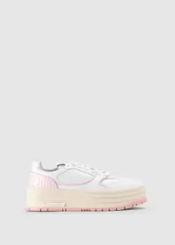 image of Love Moschino Womens Multilayer Platform Sneakers In White/Pink