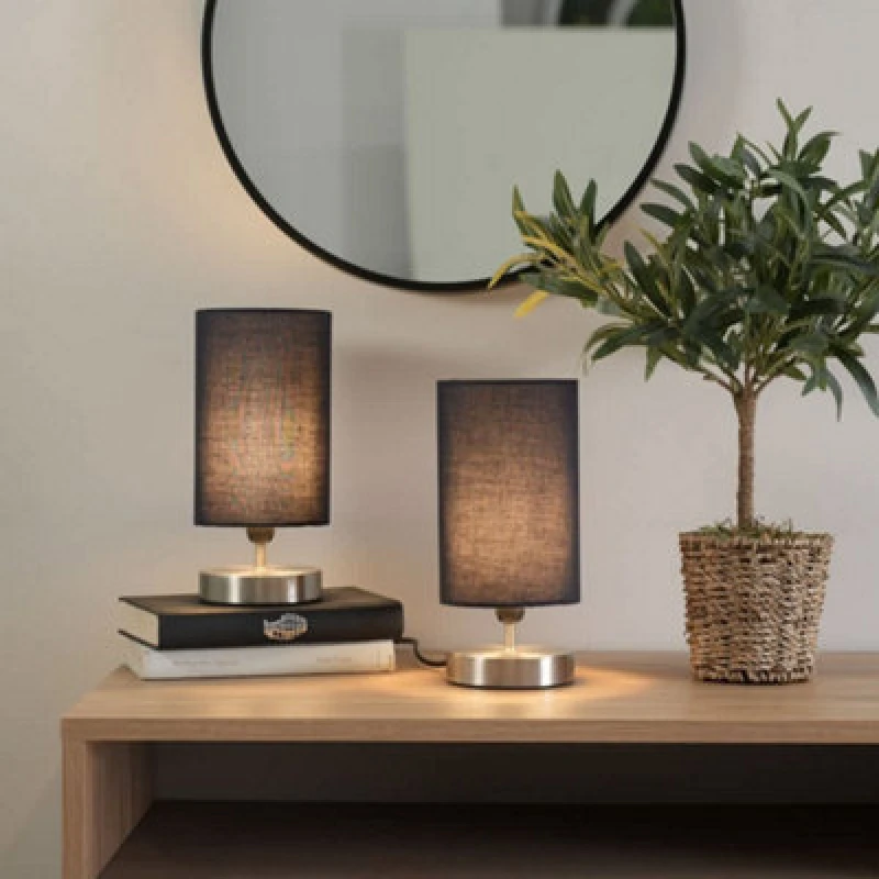 Image of ValueLights ValueLights Francis Brushed Chrome Dimmable Touch Table Lamps with Fabric Shade in Navy Navy One Size Unisex 5016529269410