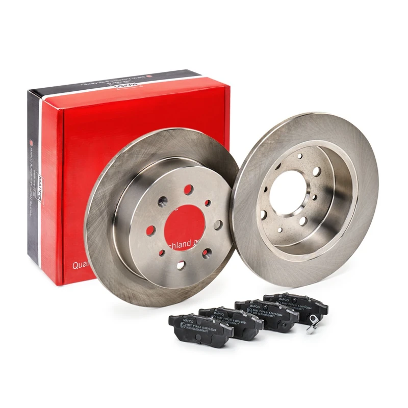 Image of MAPCO 47608 Brake disc and pads set Rear Axle, Brake Disc Type: solid, with acoustic wear warning, with anti-squeak plate Brake Set,disc brakes (3405