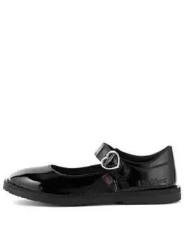 image of Kickers Adlar Heart Mary Jane Patent School Shoe, Black, Size 1 Older