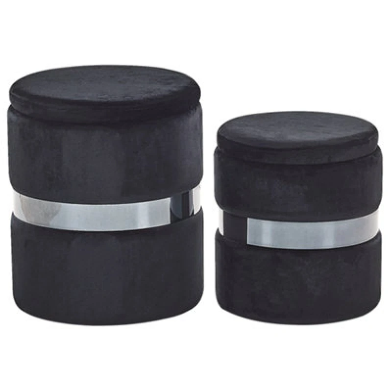 Image of Beliani Set Of 2 Storage Pouffes Doris Velvet Black