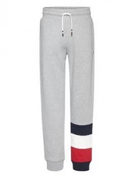 Image of Tommy Hilfiger Boys Global Stripe Colourblock Joggers - Grey, Size 7 Years