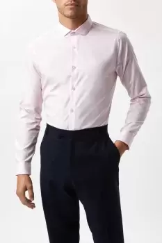 Image of Mens Pink Skinny Fit Long Sleeve Easy Iron Shirt