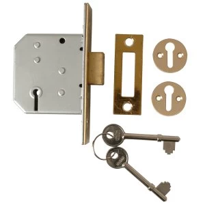 image of Union 2177 3 Lever Mortice Deadlock Polished Brass 65mm 2.5" Visi