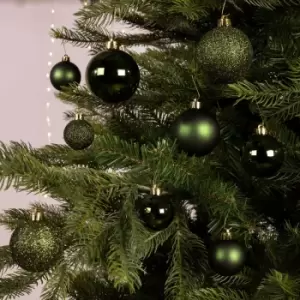 Image of Decoris - Assorted 30 Shatterproof Pine Green Christmas Baubles Shiny / Matt / Glitter
