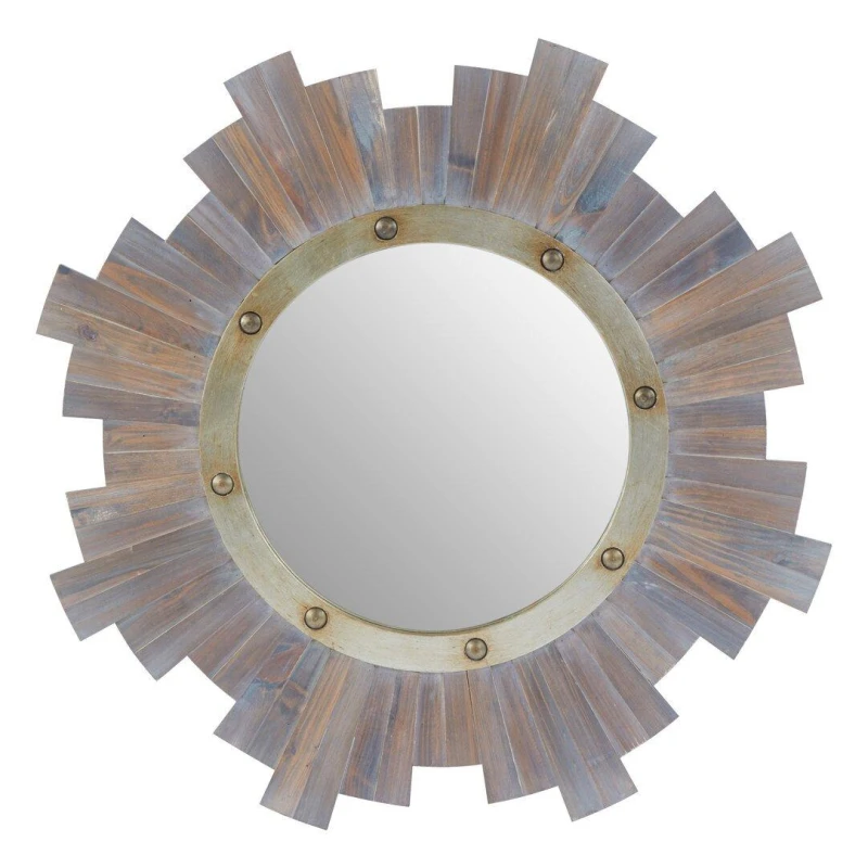 Image of Interiors by Premier Sunburst Wooden Wall Mirror with Nail head Grey unisex One Size