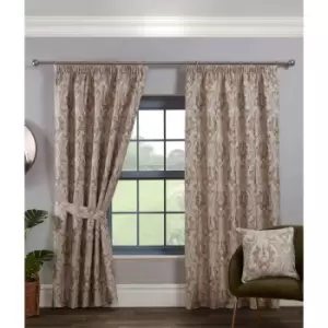 Image of Sundour - Tegola Pencil Pleat Curtain Pair Taped Top Ready Made Curtains Latte 66x90 - Latte