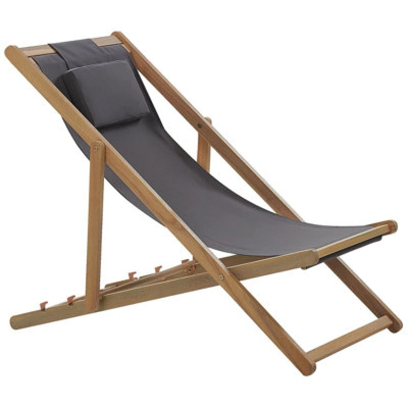 Image of BELIANI Folding Deck Chair AVELLINO with Replacement Fabrics Acacia Wood Dark Brown 391308