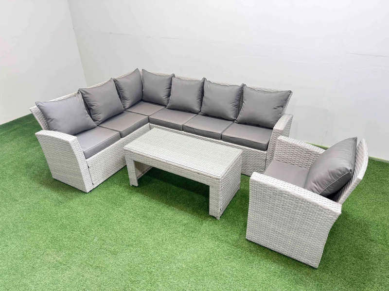 Image of Fimous Outdoor 7 Seater Corner Sofa Sets with Chair Light Grey Mixed Light Grey Unisex