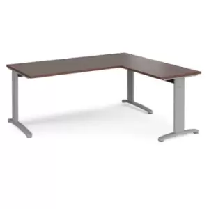 image of Office Desk Rectangular Desk 1800mm With Return Walnut Tops With Silver Frames TR10