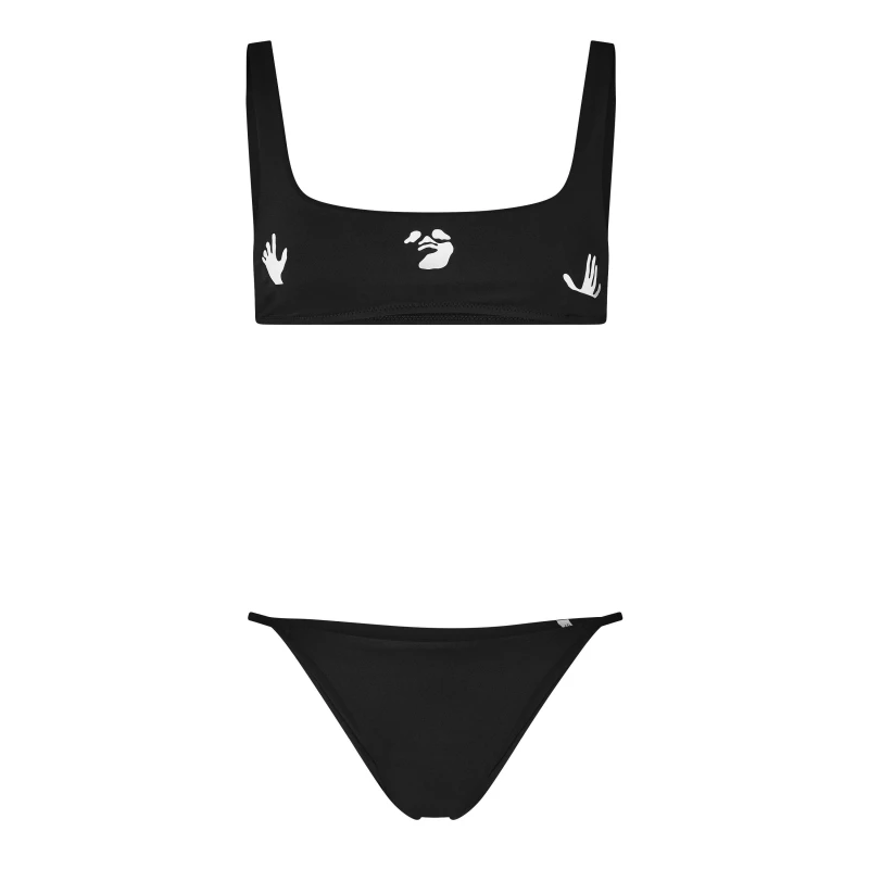 Image of Off White Womens Logo 4-Way Stretch Bikini Set Black White female 4 (36)