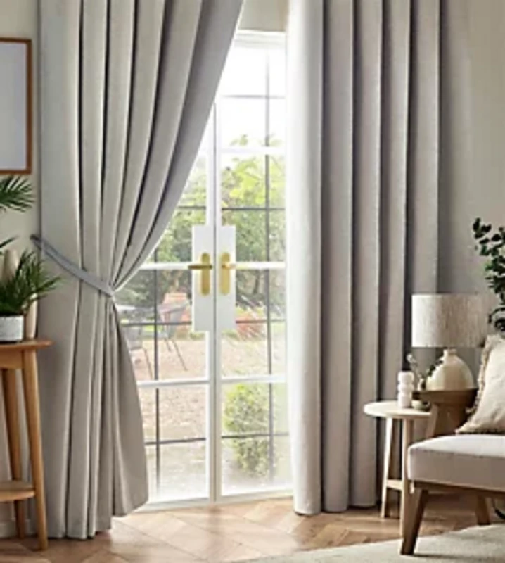 Image of Chenille Triple Woven Ready Made Blackout Curtains Silver
