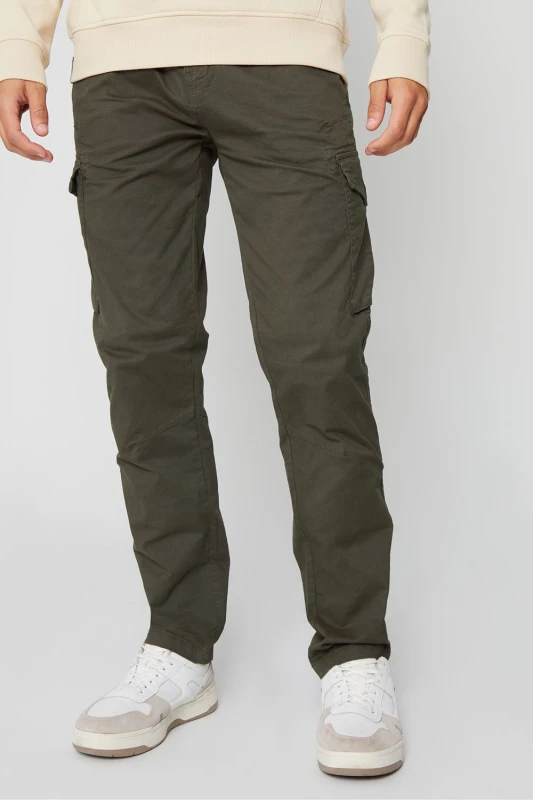 Image of Threadbare 'Drill' Cotton Cargo Trousers With Stretch Khaki
