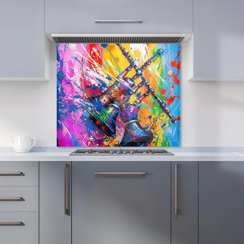 Image of Warren Reed - Designer Vibrant Scottish Bagpipes Burst Kitchen Splashback in Yellow Size: 600mm x 750mm Yellow Unisex 600mm x 750mm