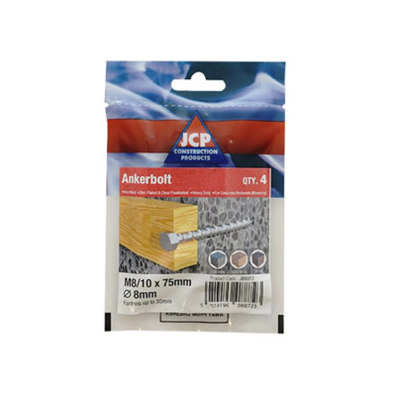 Image of Jcp Fixings Ankerbolts Hexagon Head Bzp - 8/10 X 60mm - Fjjbjab08/10060 - Heavy-Duty Fixings -